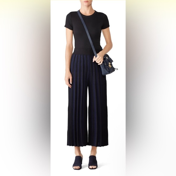Derek Lam 10 Crosby 10 Sheer Midnight Wide Leg Pleated Cropped Pants- Size XS - Picture 3 of 9